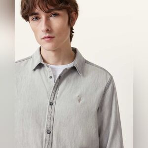 ALL SAINTS Gleason Press Stud Ramskull Denim Shirt M
